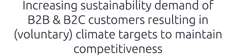 Increasing sustainability demand of B2B & B2C customers resulting in (voluntary) climate targets to maintain competit...