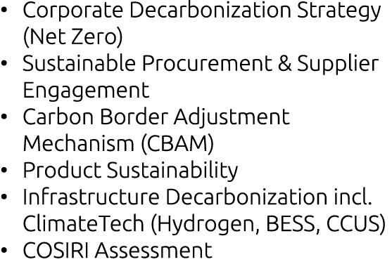 • Corporate Decarbonization Strategy (Net Zero)​ • Sustainable Procurement & Supplier Engagement​ • Carbon Border Adj...