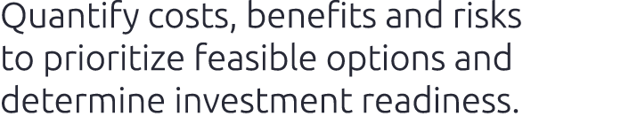 Quantify costs, benefits and risks to prioritize feasible options and determine investment readiness.