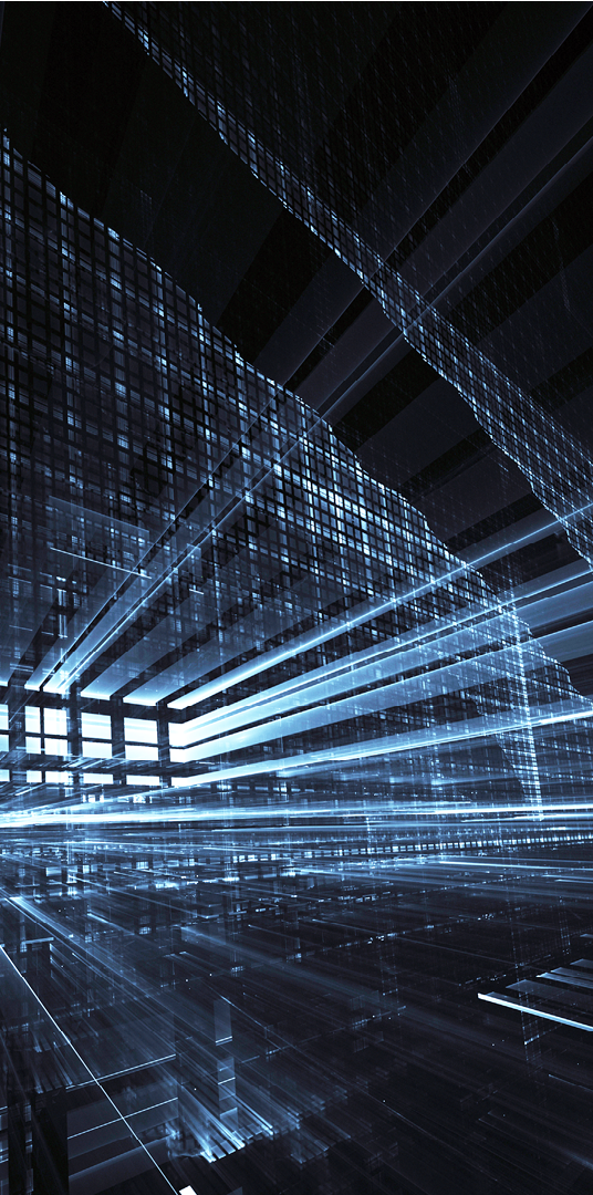 Abstract technological background - the image generated on the computer. Fractal art: a space of glass with light effects. The concept of Hi-tech or virtual reality.