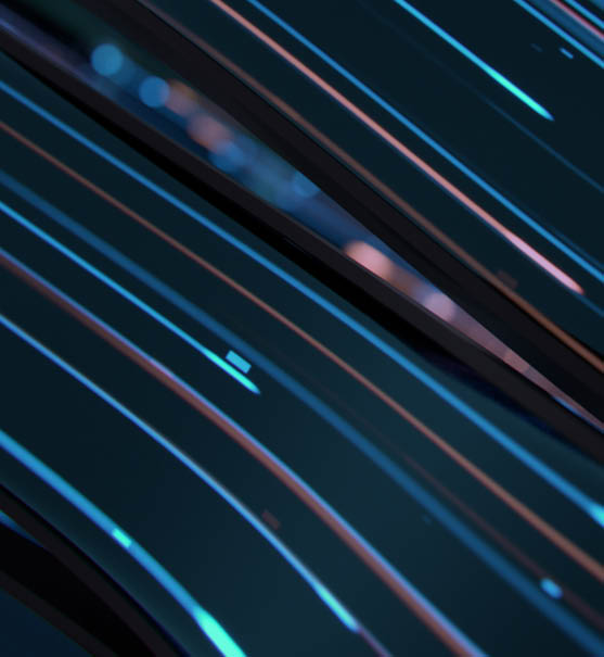 Glowing blue and orange light trails flow. Abstract background. 3D render illustration