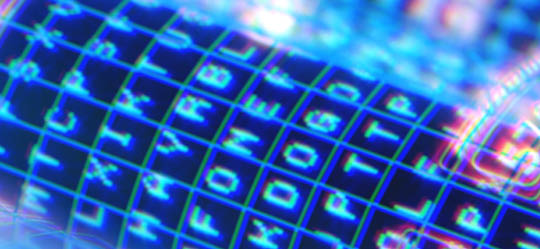 Abstract glowing network fiber optics tunnel on dark background.