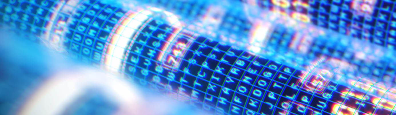 Abstract glowing network fiber optics tunnel on dark background.