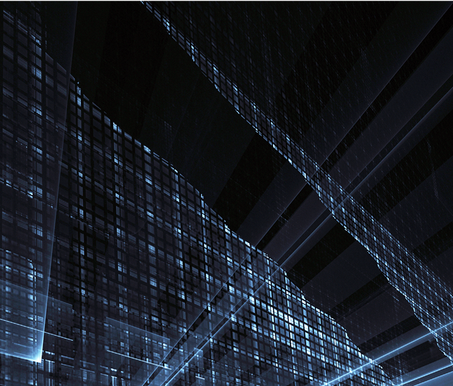 Abstract technological background - the image generated on the computer. Fractal art: a space of glass with light effects. The concept of Hi-tech or virtual reality.