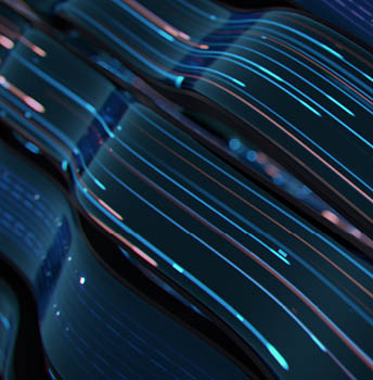 Glowing blue and orange light trails flow. Abstract background. 3D render illustration