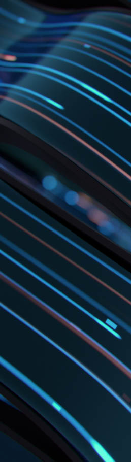 Glowing blue and orange light trails flow. Abstract background. 3D render illustration