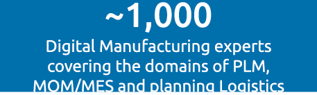 ~1,000 Digital Manufacturing experts covering the domains of PLM, MOM/MES and planning Logistics