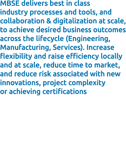 MBSE delivers best in class industry processes and tools, and collaboration & digitalization at scale, to achieve des...