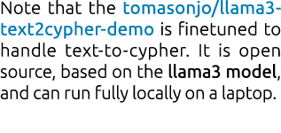 Note that the tomasonjo/llama3 text2cypher demo is finetuned to handle text to cypher. It is open source, based on th...