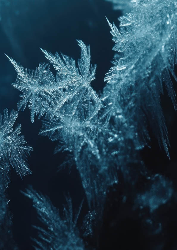 A close-up of frost crystals forming intricate patterns on a car windshield.