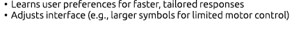 • Learns user preferences for faster, tailored responses • Adjusts interface (e.g., larger symbols for limited motor ...