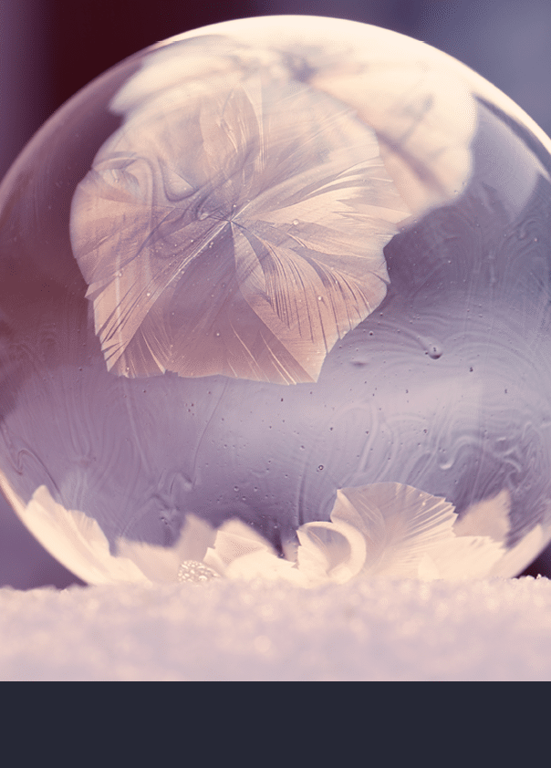 The charm and magic of winter, the delicate textures of frozen bubbles