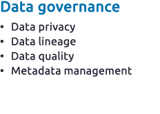 Data governance • Data privacy • Data lineage • Data quality • Metadata management