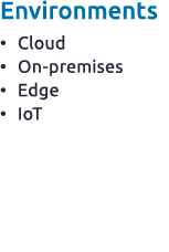 Environments • Cloud • On premises • Edge • IoT
