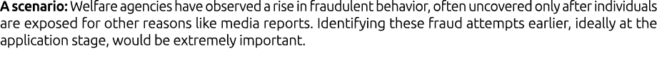 A scenario: Welfare agencies have observed a rise in fraudulent behavior, often uncovered only after individuals are ...