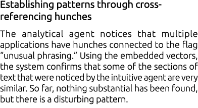 Establishing patterns through cross referencing hunches The analytical agent notices that multiple applications have ...