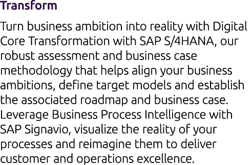 Transform Turn business ambition into reality with Digital Core Transformation with SAP S/4HANA, our robust assessmen...