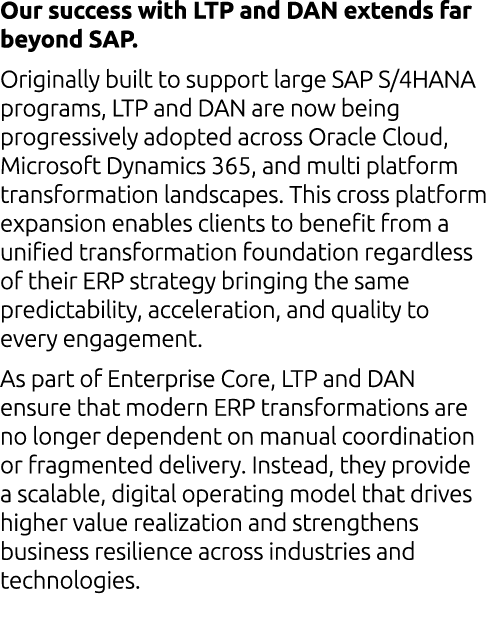Our success with LTP and DAN extends far beyond SAP. Originally built to support large SAP S/4HANA programs, LTP and ...