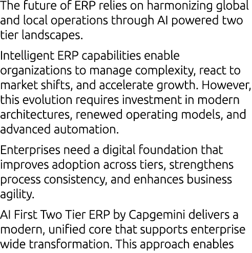 The future of ERP relies on harmonizing global and local operations through AI powered two tier landscapes. Intellige...
