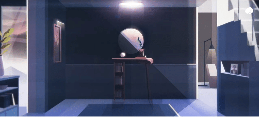 A nude figure is sitting at a table in a dark room. AI generated content