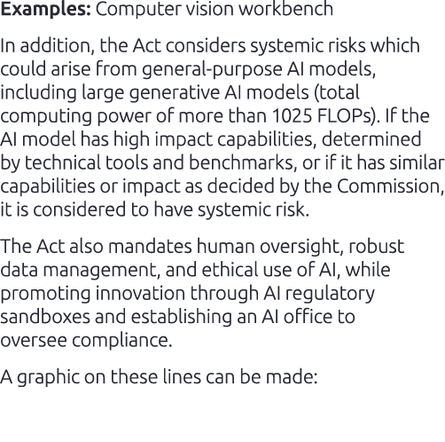 Examples: Computer vision workbench In addition, the Act considers systemic risks which could arise from general purp...