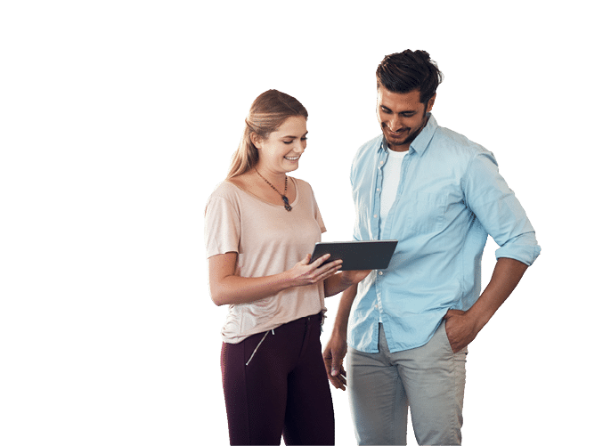 Shot of a businessman and businesswoman using a digital tablet together in a modern office