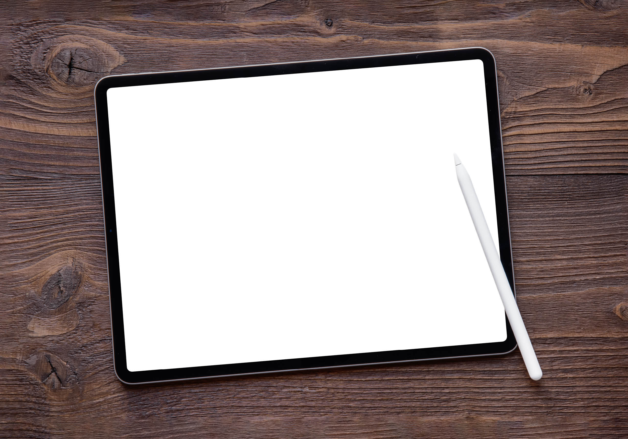 White screen mockup of tablet computer  Wireless stylus pen for drawing or writing on the screen 