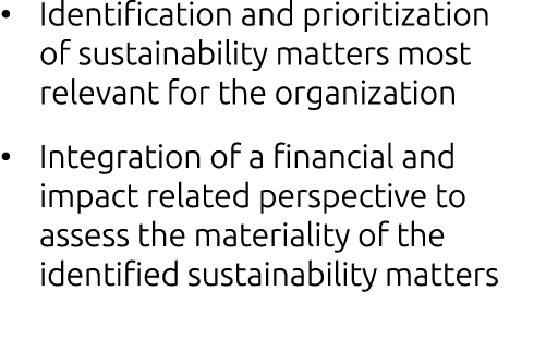 • Identification and prioritization of sustainability matters most relevant for the organization • Integration of a f...