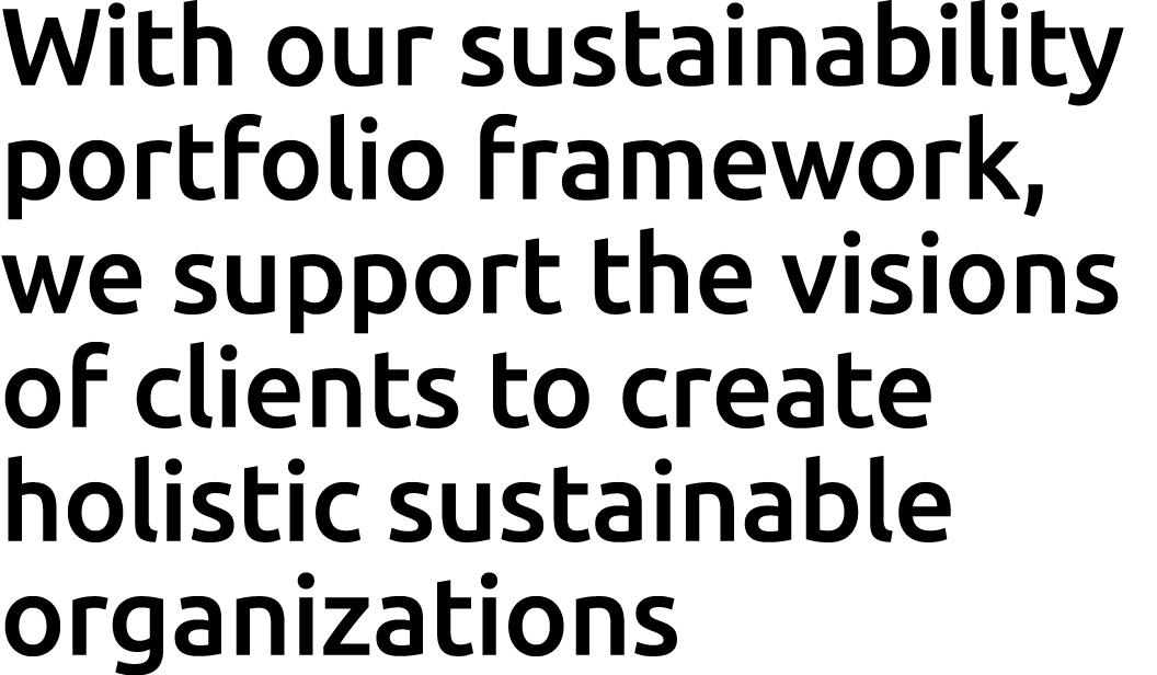 With our sustainability portfolio framework, we support the visions of clients to create holistic sustainable organiz...