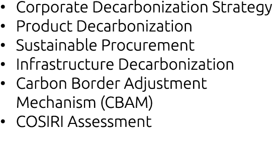 • Corporate Decarbonization Strategy • Product Decarbonization • Sustainable Procurement • Infrastructure Decarboniza...