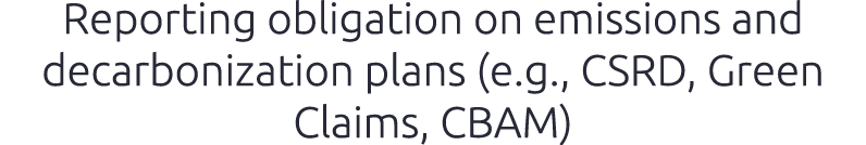 Reporting obligation on emissions and decarbonization plans (e.g., CSRD, Green Claims, CBAM)
