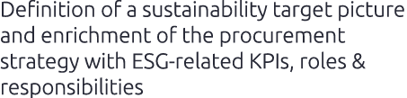 Definition of a sustainability target picture and enrichment of the procurement strategy with ESG related KPIs, roles...