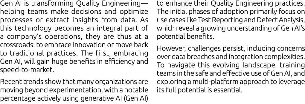 Gen AI is transforming Quality Engineering—helping teams make decisions and optimize processes or extract insights fr...