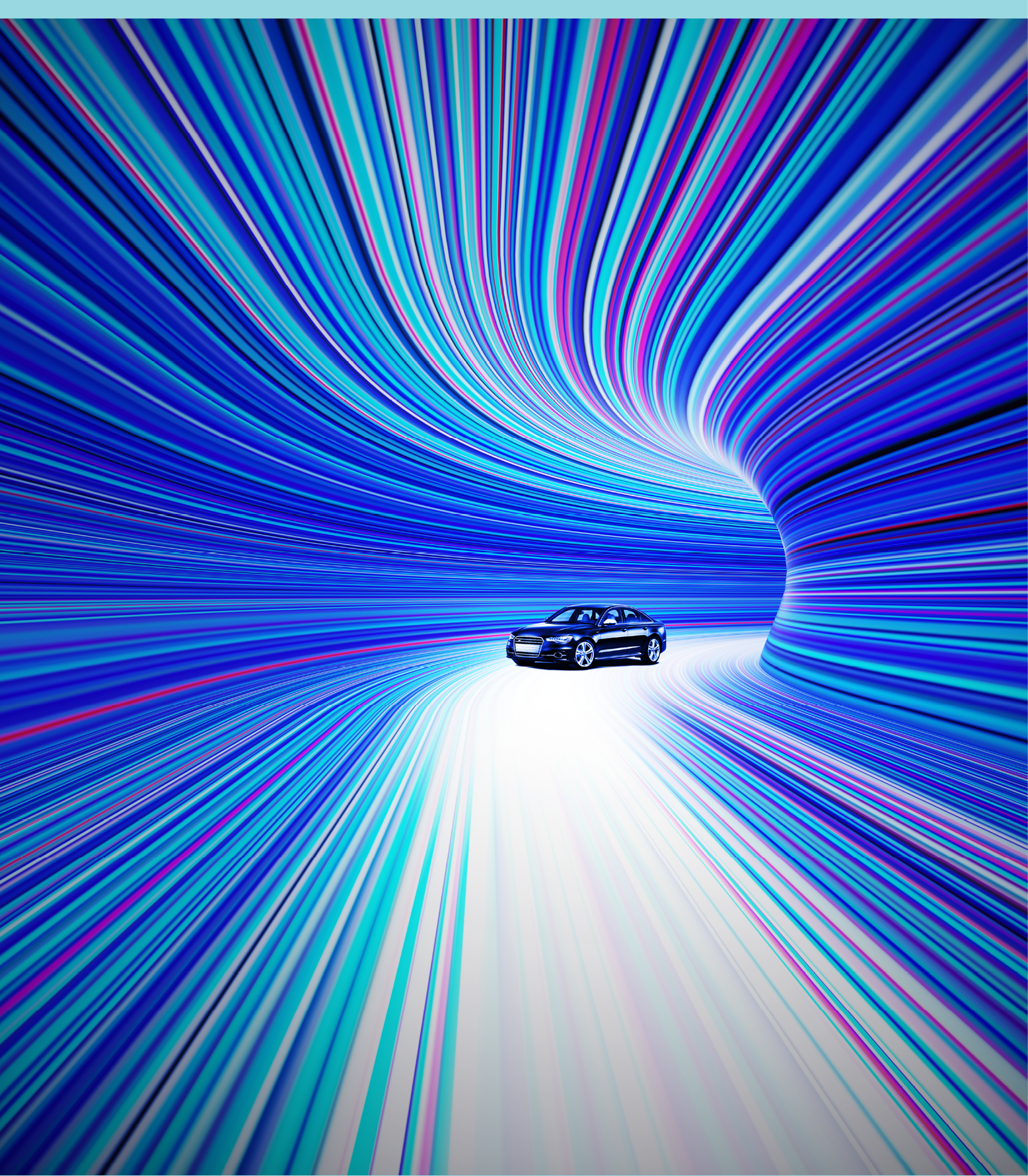 Digital compositing abstract speed motion in colorful tunnel