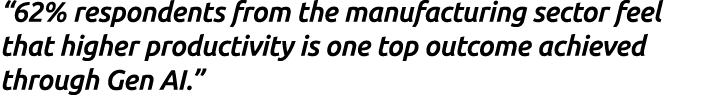 “62% respondents from the manufacturing sector feel that higher productivity is one top outcome achieved through Gen ...
