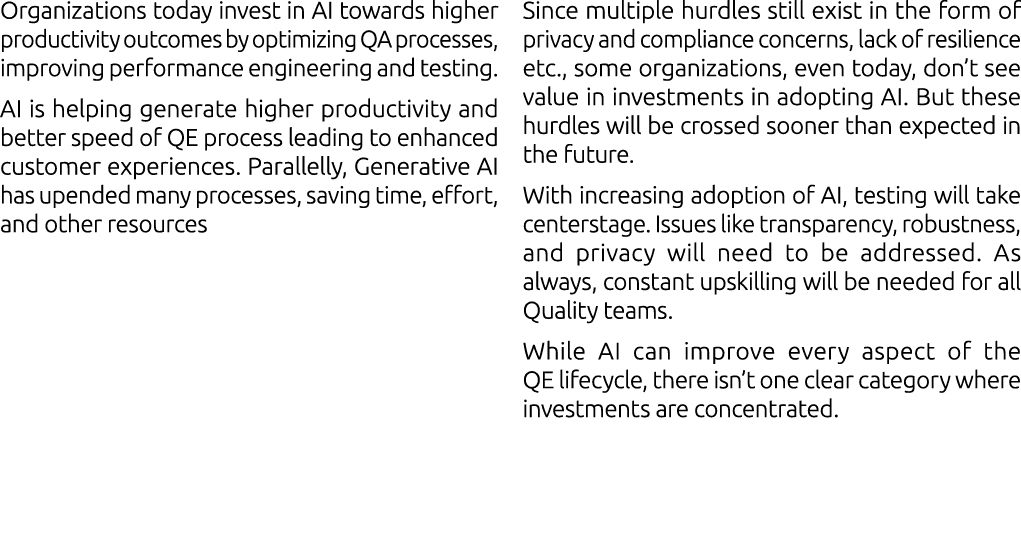 Organizations today invest in AI towards higher productivity outcomes by optimizing QA processes, improving performan...
